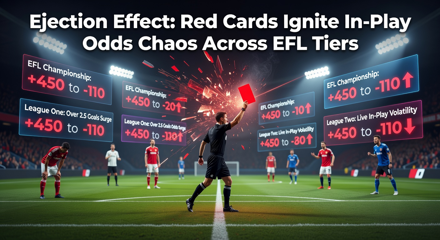 A referee brandishing a red card during an intense EFL Championship match, capturing the moment of ejection that shifts the game's momentum