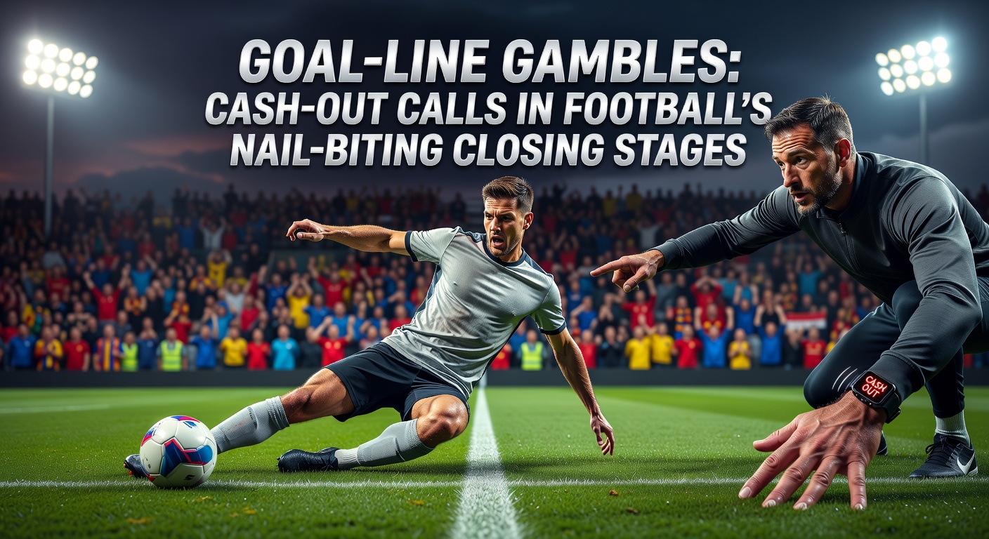 A tense football match in stoppage time with players scrambling near the goal line, crowd on edge