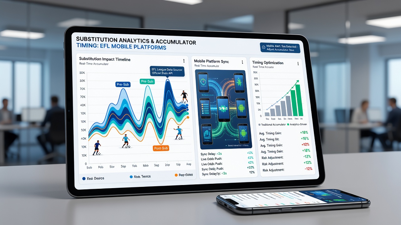 Analytics dashboard showing EFL player substitution effects on live accumulator probabilities