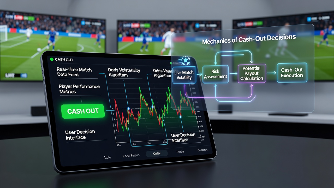 Close-up of smartphone showing accumulator cash-out slider during a tense football match