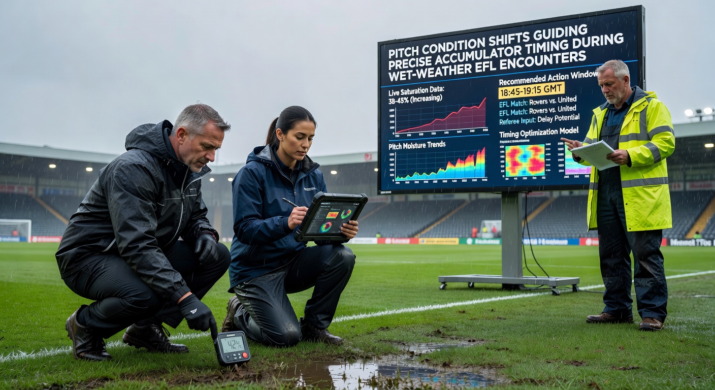 EFL players navigating a muddy pitch during heavy rainfall