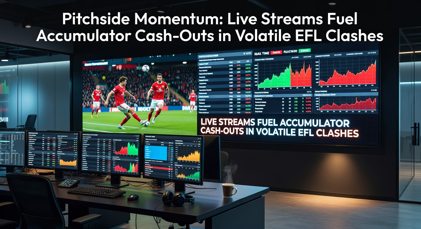 EFL players clash during a tense moment on the pitch, with live stream overlays showing shifting odds