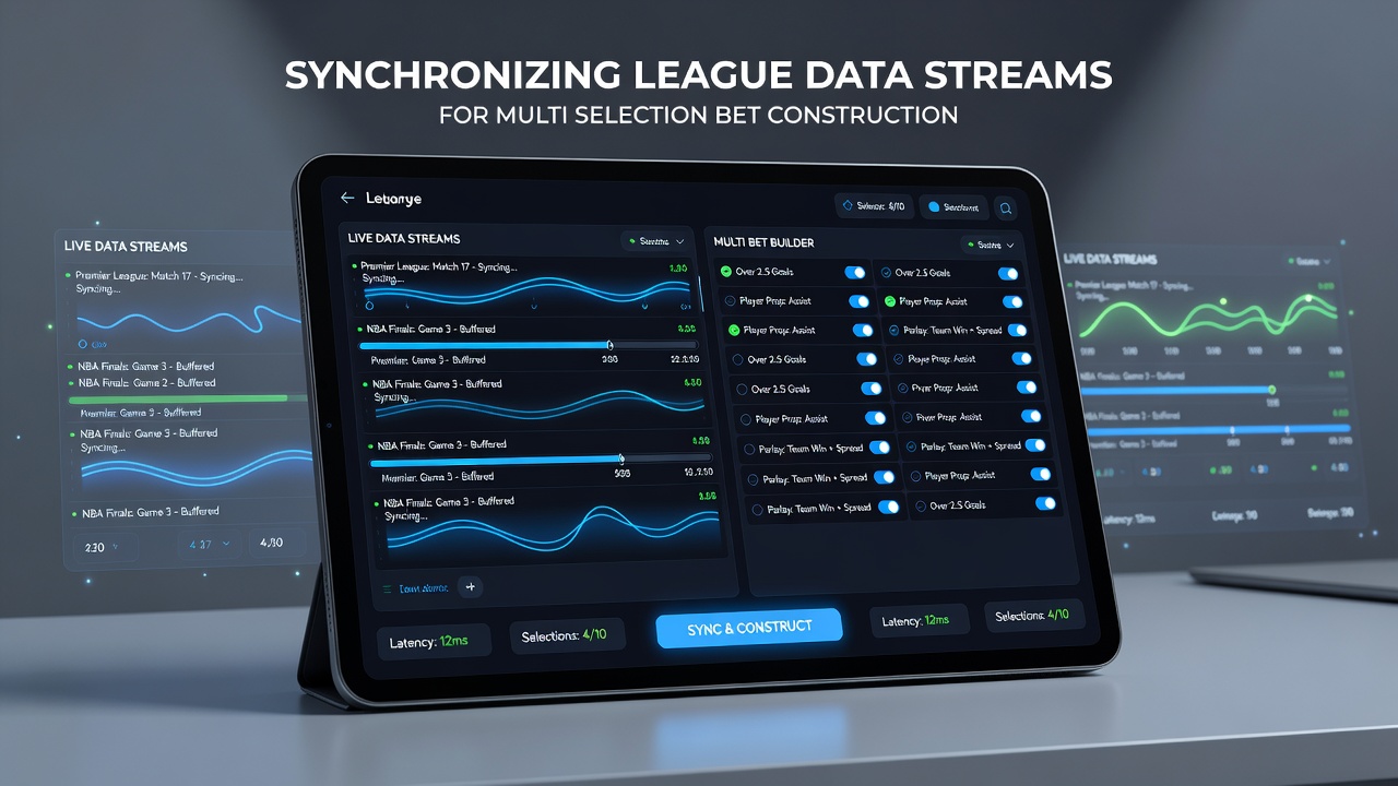 Close-up of portable screen showing multi-selection bet construction with aligned data feeds