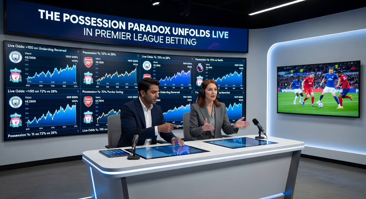 Graph illustrating possession percentages versus match outcomes in Premier League games, with counter-attack goals highlighted